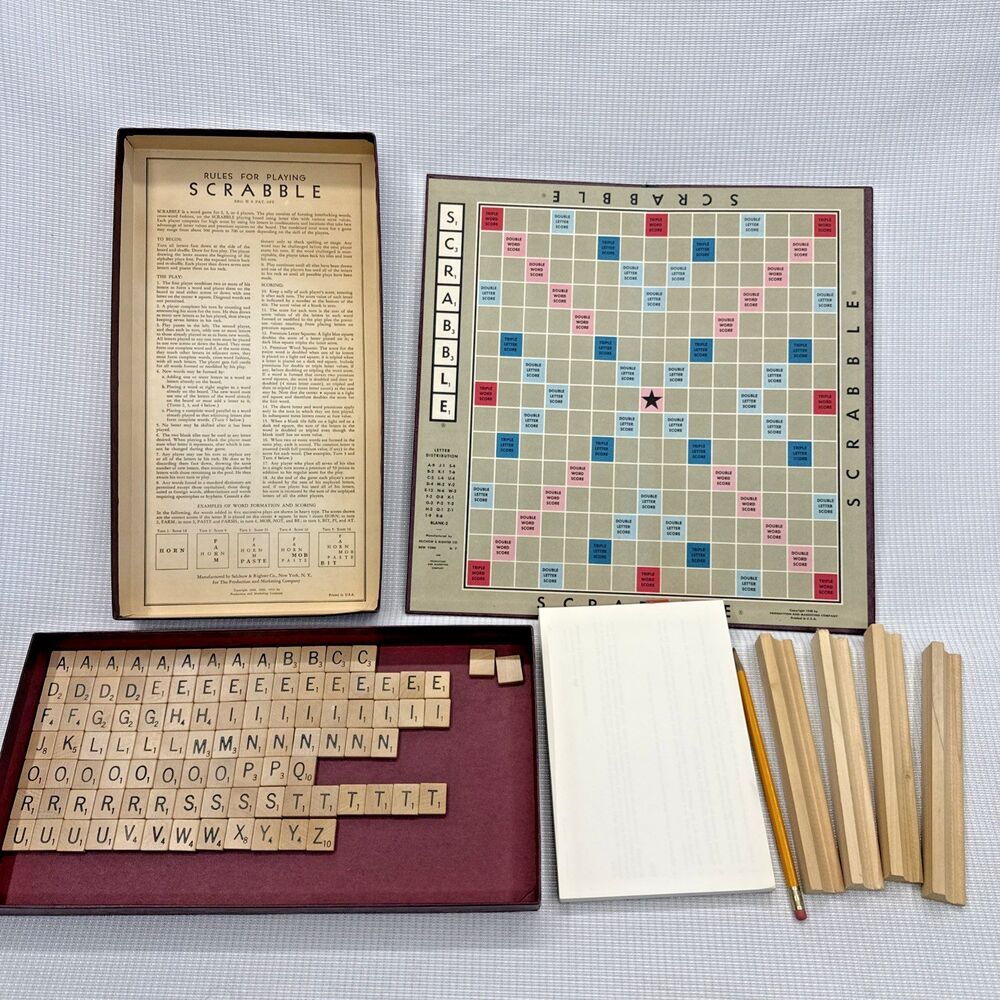 1948-1953 Vintage SCRABBLE Board Game Selchow Righter Wood Tiles Old Classic